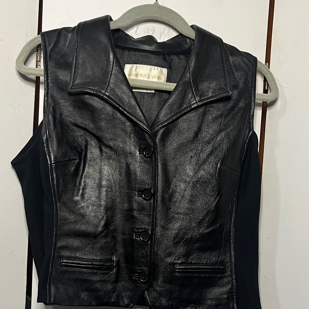 Women's Black Leather Vest